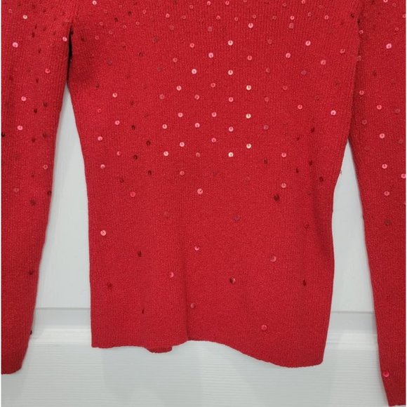 MERCER STREET STUDIO Red Sequin Mock Neck Sweater - Picture 3 of 8